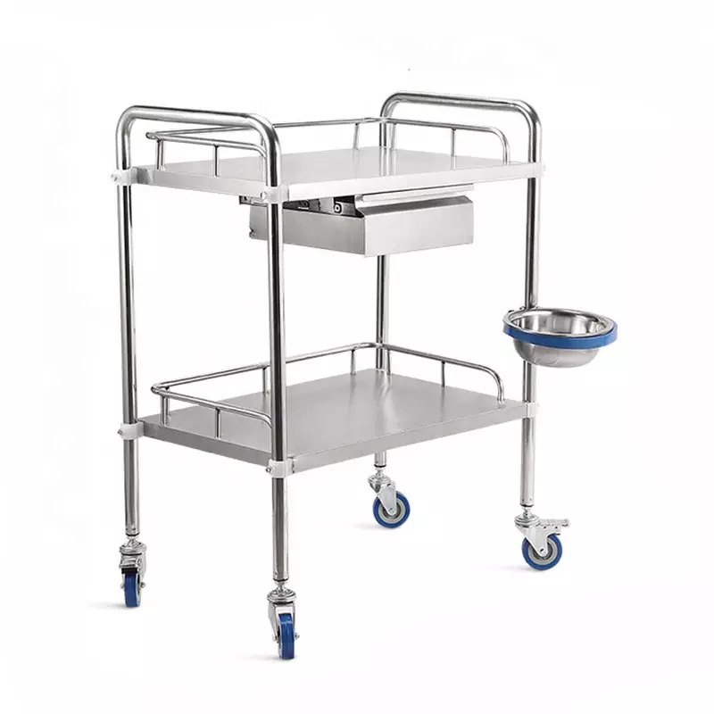 Most popular medical stainless steel cart trolley hospital trolleys with triple drawer