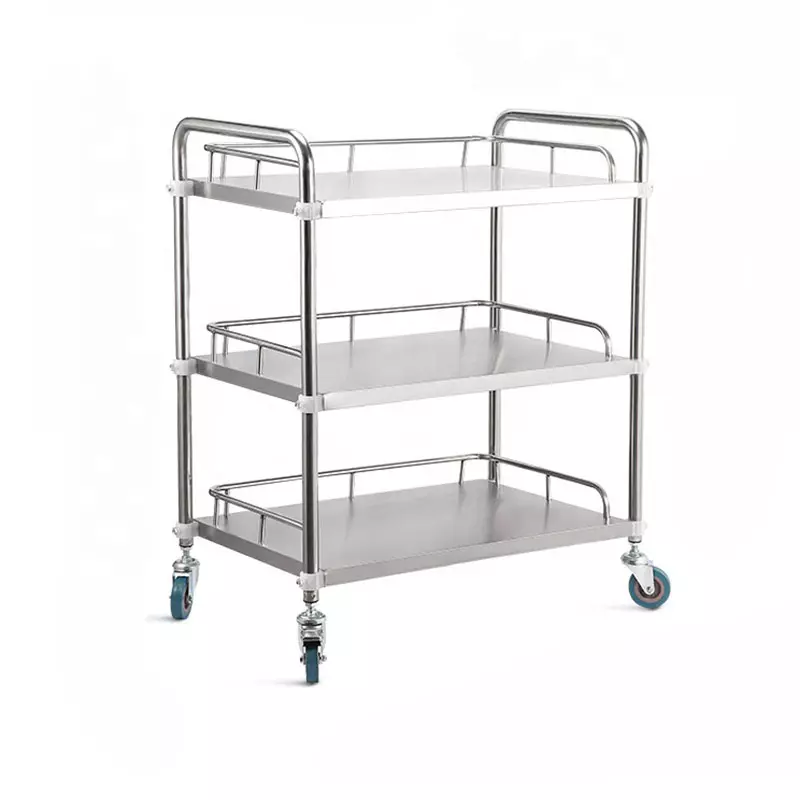 Most popular medical stainless steel cart trolley hospital trolleys with triple drawer