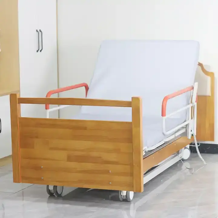 Luxury Elderly Wooden VIP Hospital Bed Adjustable Multifunctional Medical Bed Electric Rotating Home Care Bed