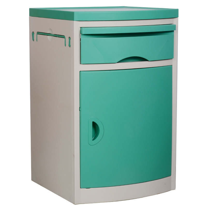 High quality Hospital ABS plastic medical bedside table with drawers and storage space with wheels