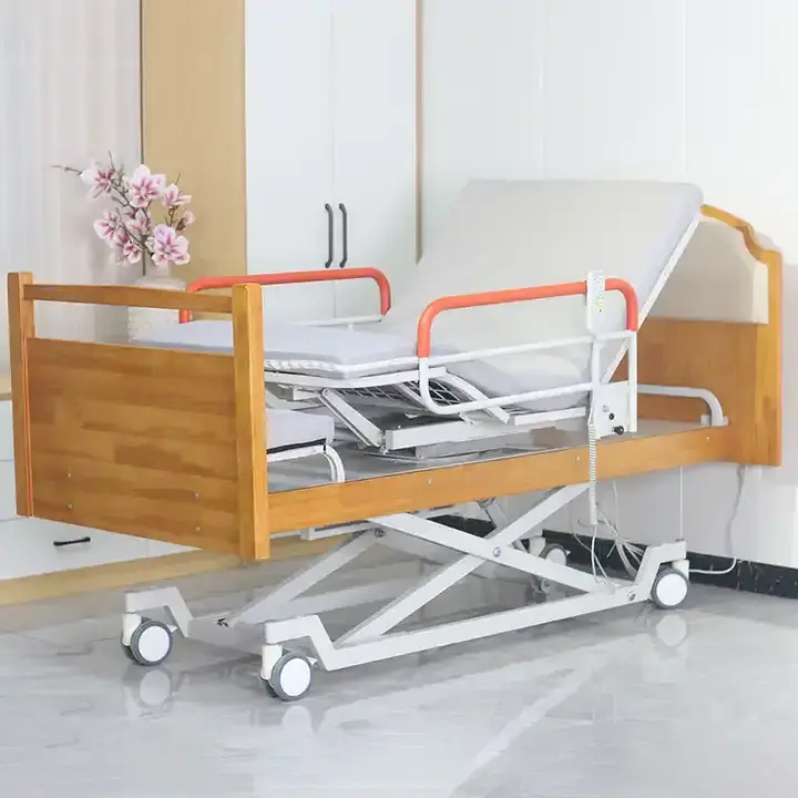 Luxury Elderly Wooden VIP Hospital Bed Adjustable Multifunctional Medical Bed Electric Rotating Home Care Bed