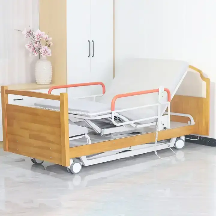 Luxury Elderly Wooden VIP Hospital Bed Adjustable Multifunctional Medical Bed Electric Rotating Home Care Bed