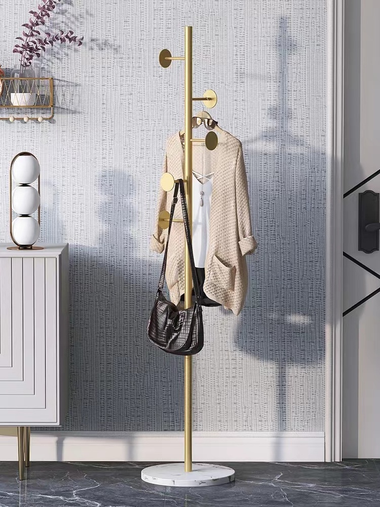 Manufacturer direct sales Nordic Style Clothes Hanger Coat Stand Luxury Gold Floor-Standing Metal Marble Standing Coat Rack