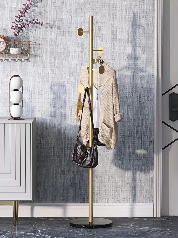 Manufacturer direct sales Nordic Style Clothes Hanger Coat Stand Luxury Gold Floor-Standing Metal Marble Standing Coat Rack