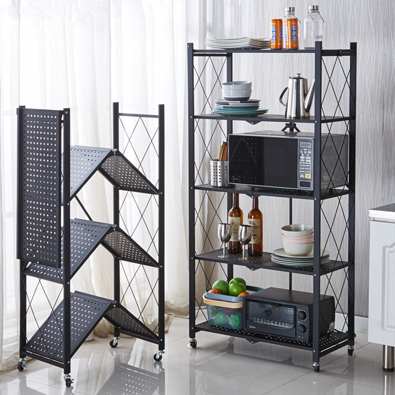 Removable Storage Rack Multifunctional Trolley Rolling Cart Kitchen Rack Storage Holders Folding Shelf On Wheels