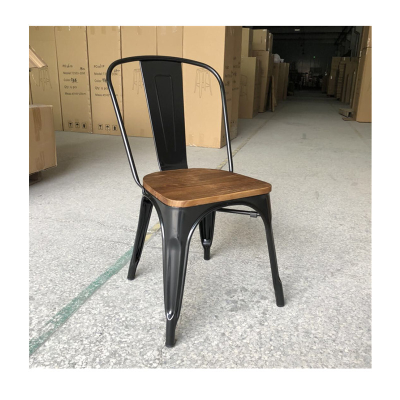 Wholesale Stackable Cafe Bistro Metal Wood Seat Restaurant Vintage Design Industrial Metal Dining Chair