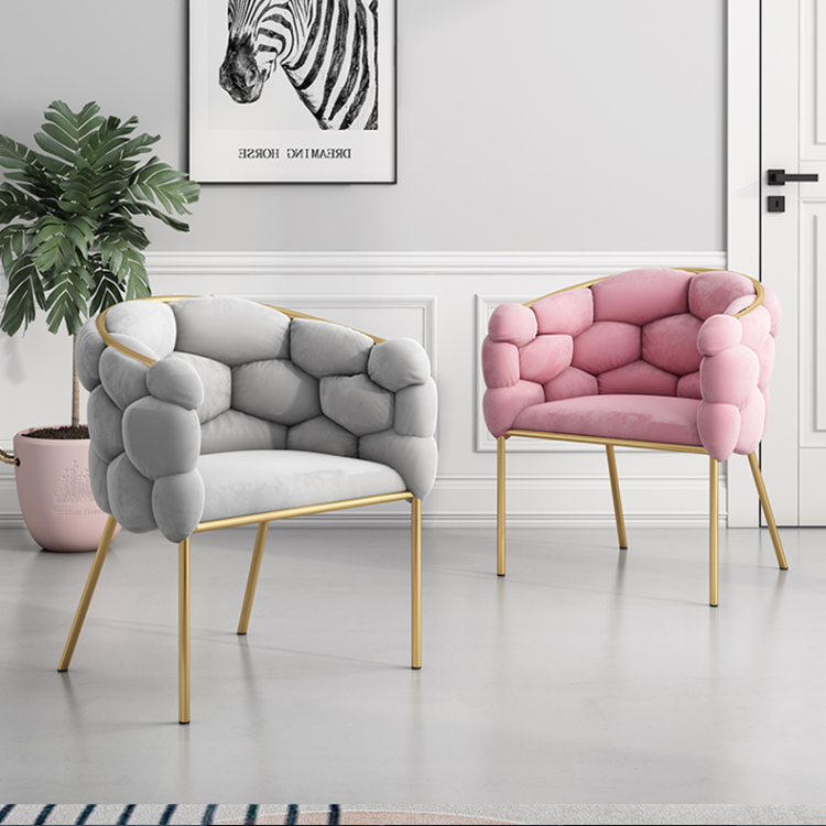 Metal Leg Tufted Pink Modern Velvet Armchair Dinning Restaurant Furniture Dining Chair