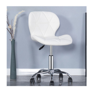 Computer Desk Chair Grey Faux Leather Adjustable Office Chair Upholstered Seat on Wheels Swivel Chair for Home Office Desk