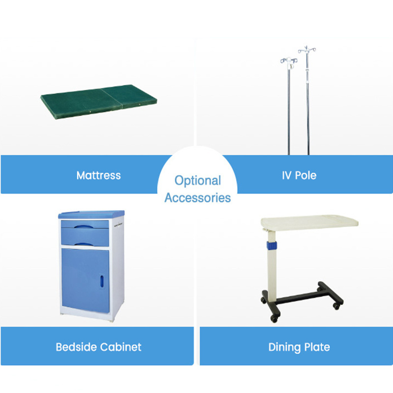 High quality adjustable rolling 3 function manual patient home hospital bed with three cranks for sale