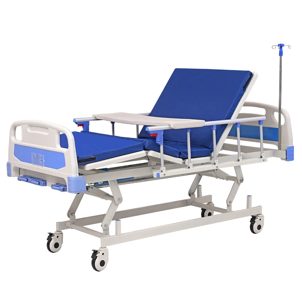 High quality adjustable rolling 3 function manual patient home hospital bed with three cranks for sale