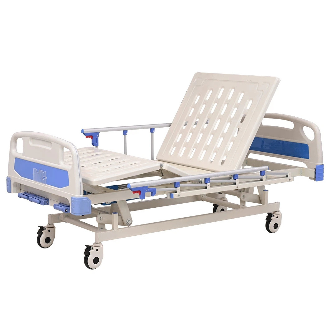 High quality adjustable rolling 3 function manual patient home hospital bed with three cranks for sale