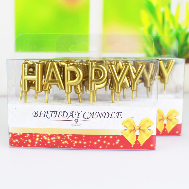 Metal Gold silver letter birthday candle for happy birthday cake