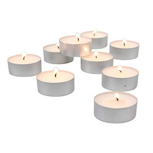 Unscented paraffin wax white tea light candles with 4 hour extended burn time