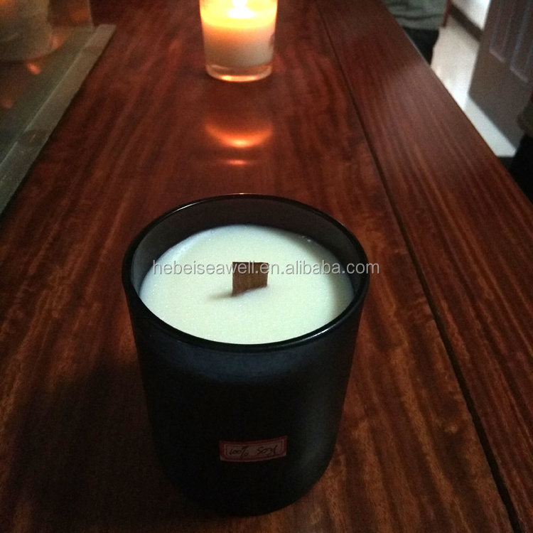 home fragrance hand made scented wood wick soy wax candles with wind proof black glass holder