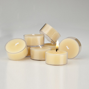 round small mini tea light or t-lite candles with natural scented and clear cup