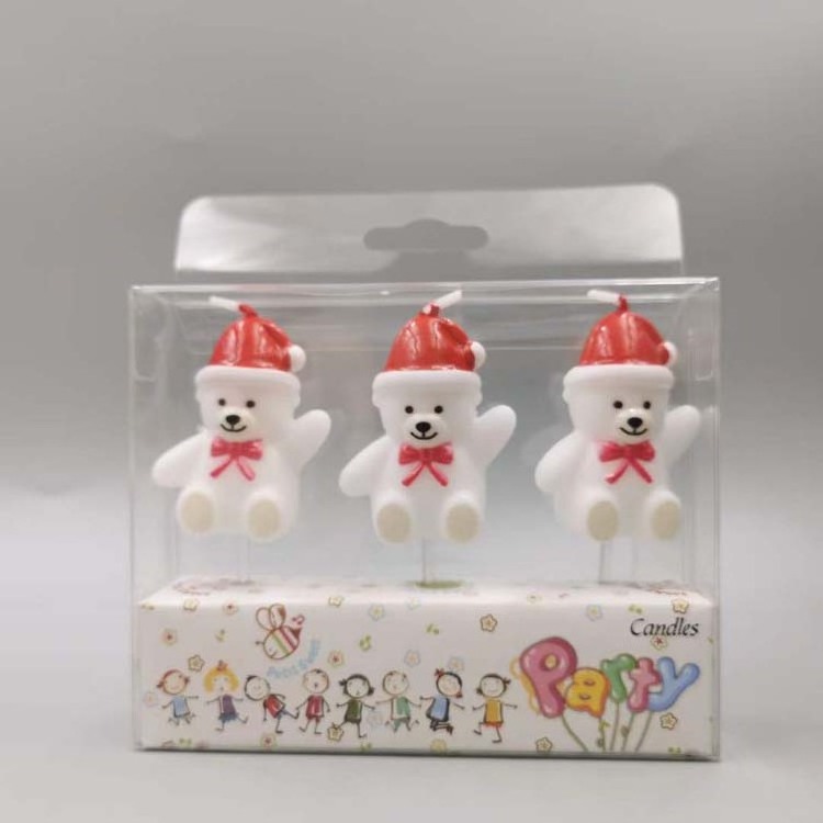 3D Mold Ins Christmas Gift Creative White and Brown Teddy Bear Shape Cake Candles