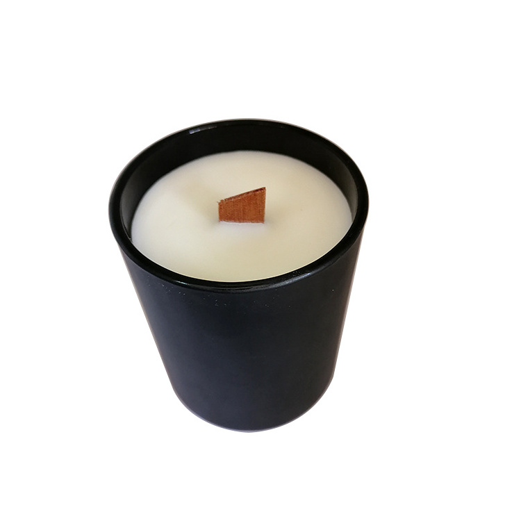 home fragrance hand made scented wood wick soy wax candles with wind proof black glass holder