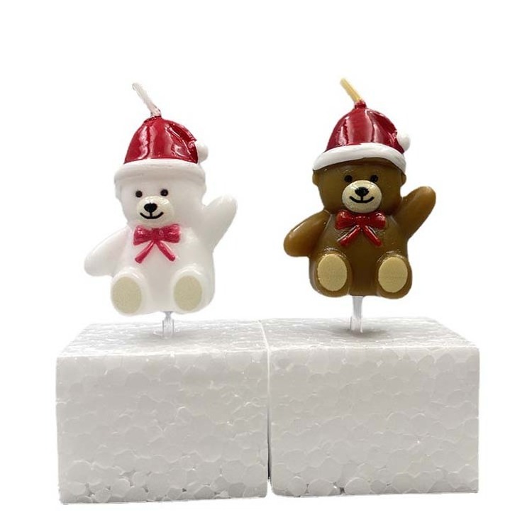 3D Mold Ins Christmas Gift Creative White and Brown Teddy Bear Shape Cake Candles