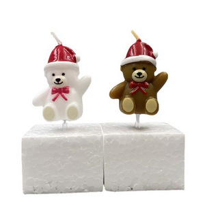 3D Mold Ins Christmas Gift Creative White and Brown Teddy Bear Shape Cake Candles