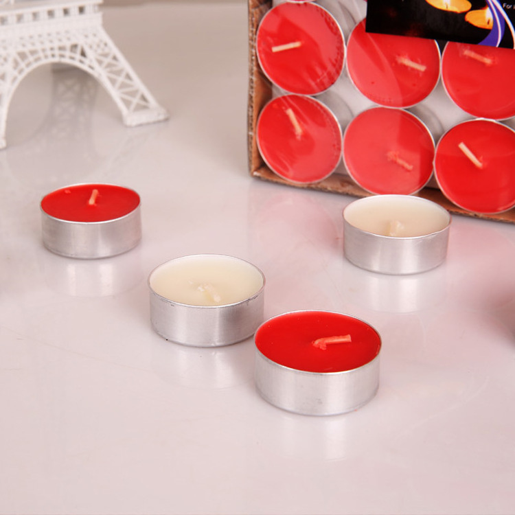 holiday time red color aluminum tealight cups 4 hours tealight candles