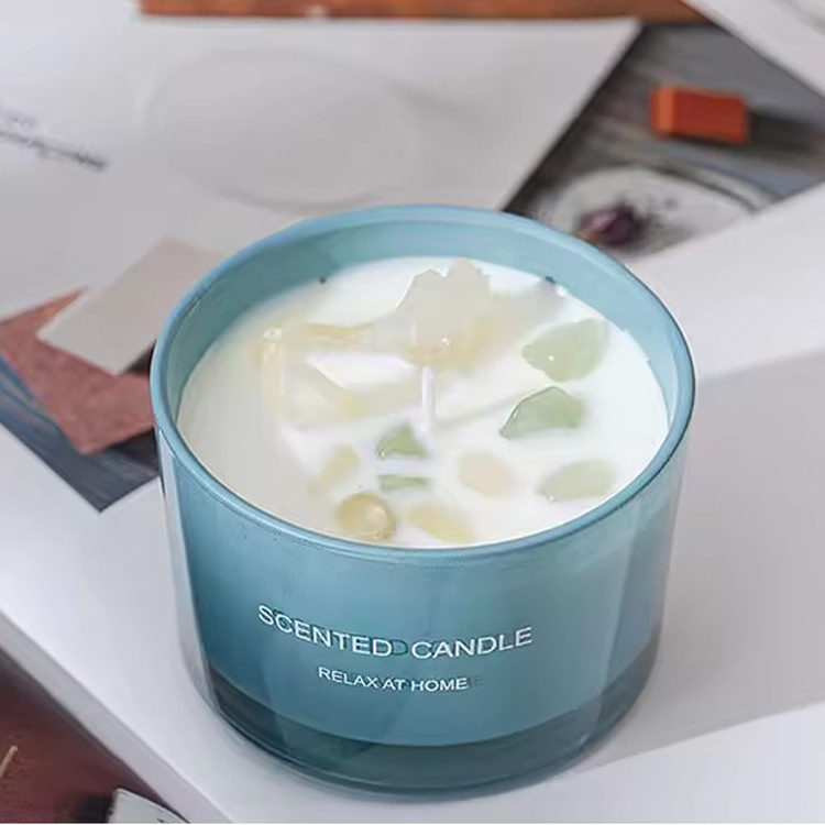 Luxury aromatherapy bougie gemstone healing crystal scented soy wax candles/candels with crystals inside Candela Kerze Lilin