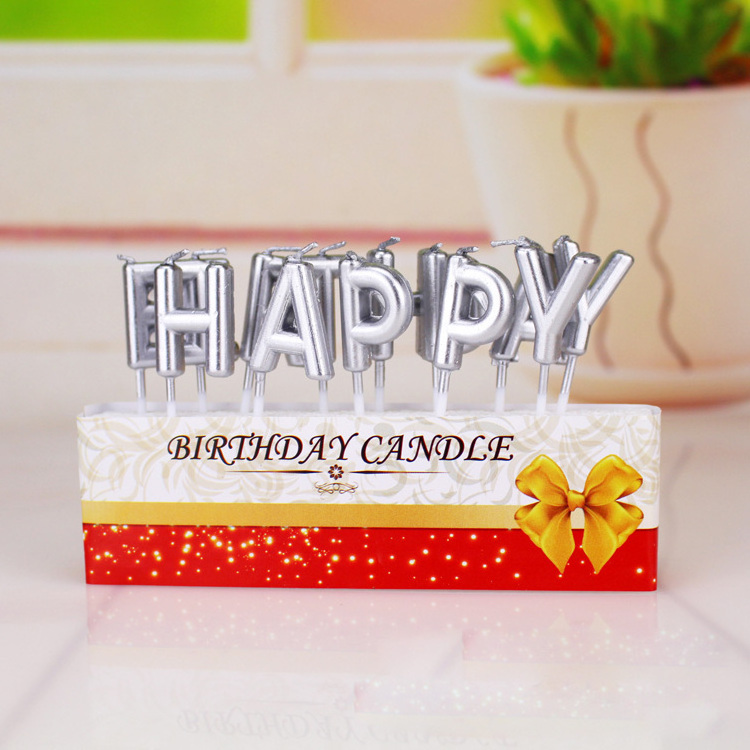 Metal Gold silver letter birthday candle for happy birthday cake