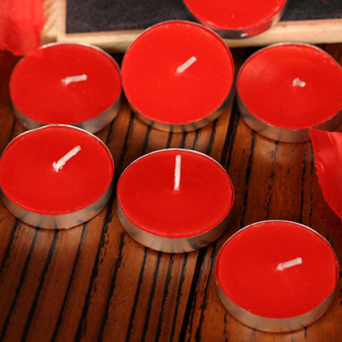 holiday time red color aluminum tealight cups 4 hours tealight candles