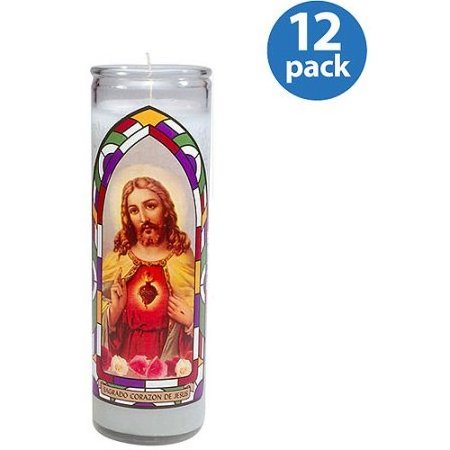 1-7 day burning time paraffin wax filled Christian Religious Candle with glass jar candle holder