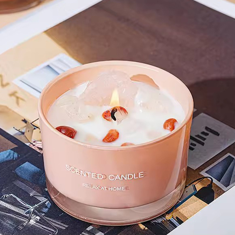 Luxury aromatherapy bougie gemstone healing crystal scented soy wax candles/candels with crystals inside Candela Kerze Lilin