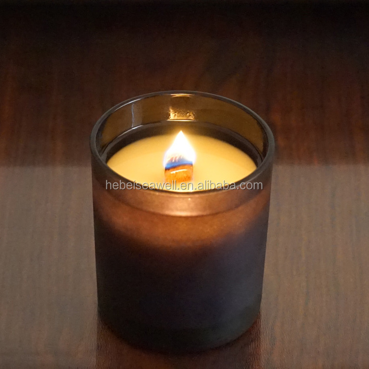 home fragrance hand made scented wood wick soy wax candles with wind proof black glass holder