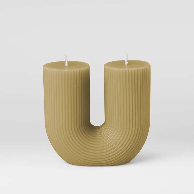 Large size U Shaped Aesthetic Ribbed novelty Candle for christmas decor