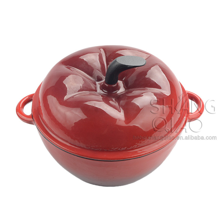 Festive Pumpkin Casserole Cast Iron Red Enamel Tomato Shape Stew Pot Cocotte