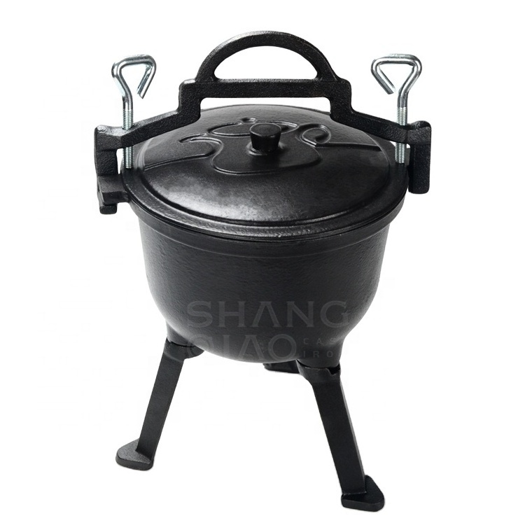 Hot selling cast iron pressure cooker camping pot Enameled Cast iron hunting pot utensils Kitchen cookware cauldron