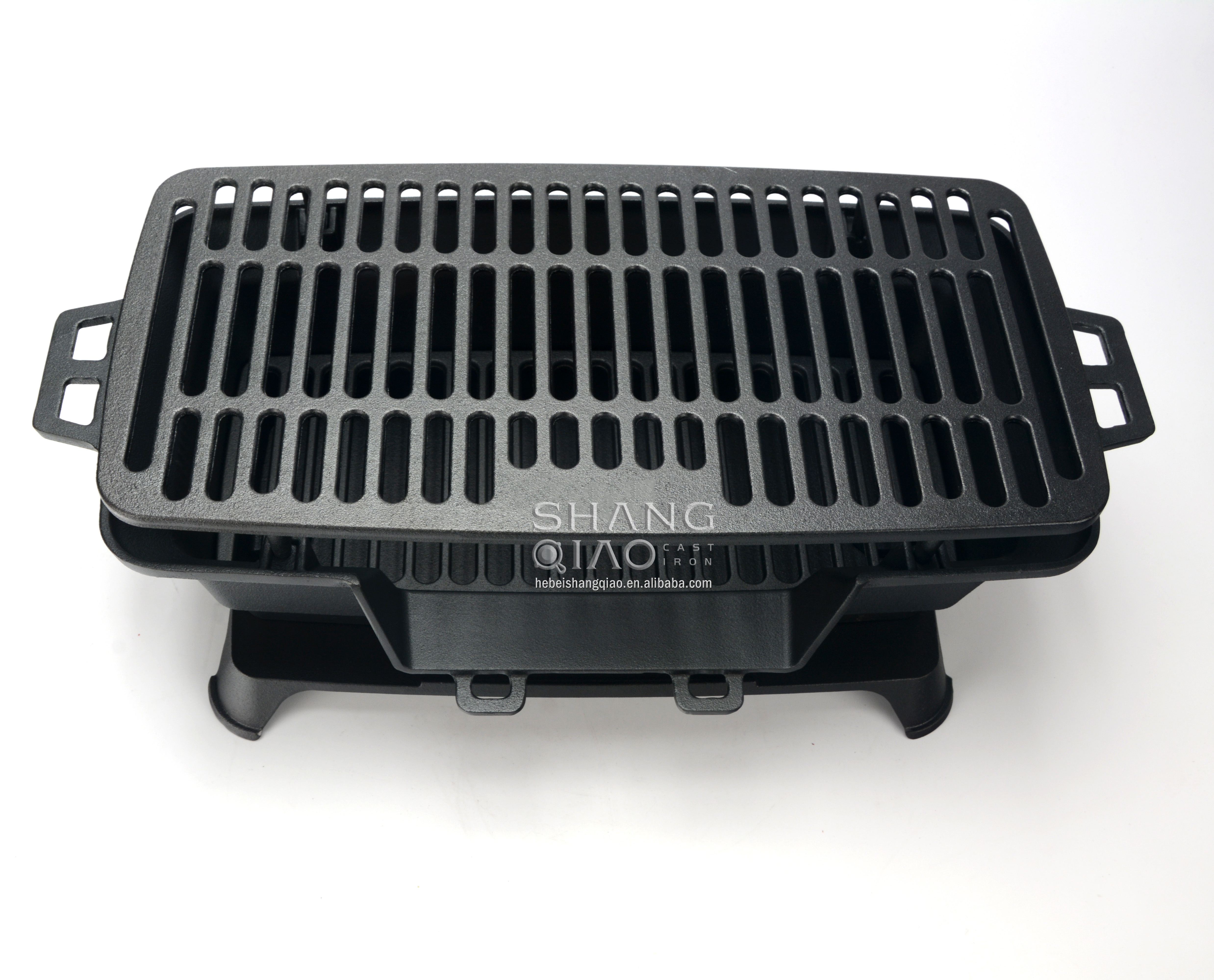 Heavy Duty BBQ Charcoal Grill Yakitori Grill Outdoor Picnic Camping Cast Iron Grill with Double Handle Air Regulating Fire Gate