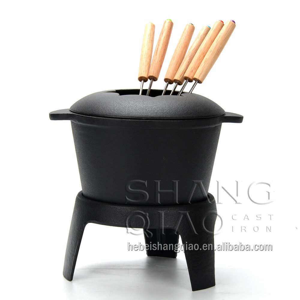 Cast Iron Fondue Pot Set for Chocolate Cheese, Fondue Pot Set for Meat with 6 Fondue Forks,