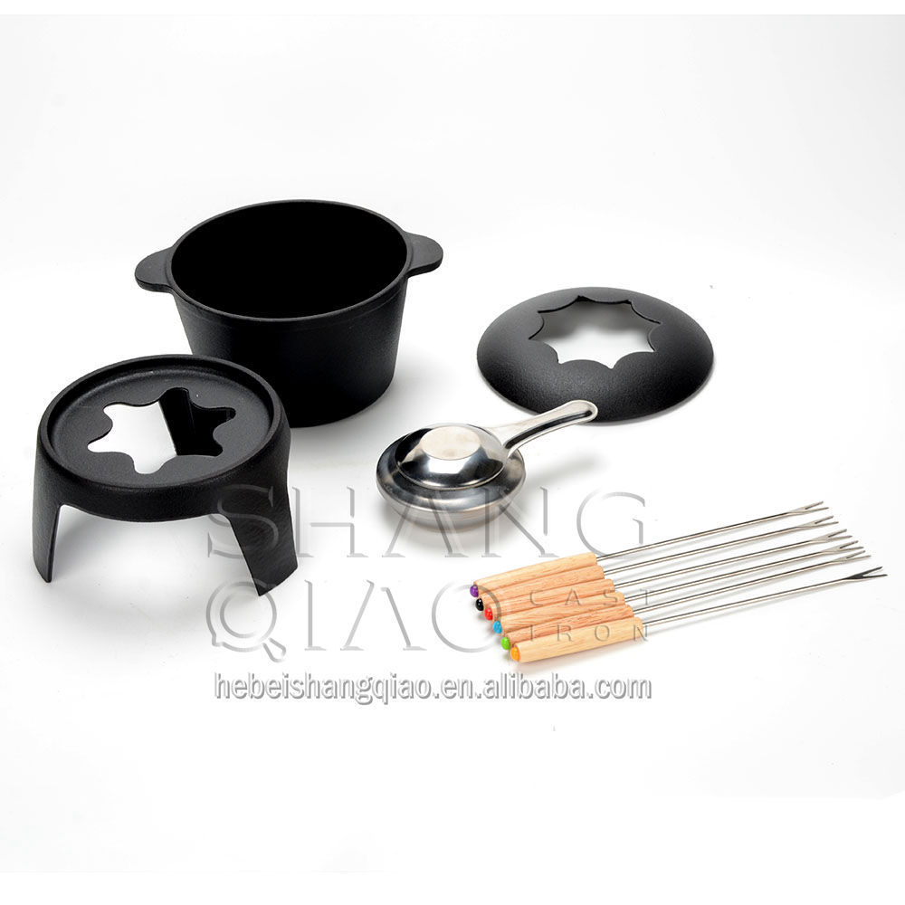 Cast Iron Fondue Pot Set for Chocolate Cheese, Fondue Pot Set for Meat with 6 Fondue Forks,