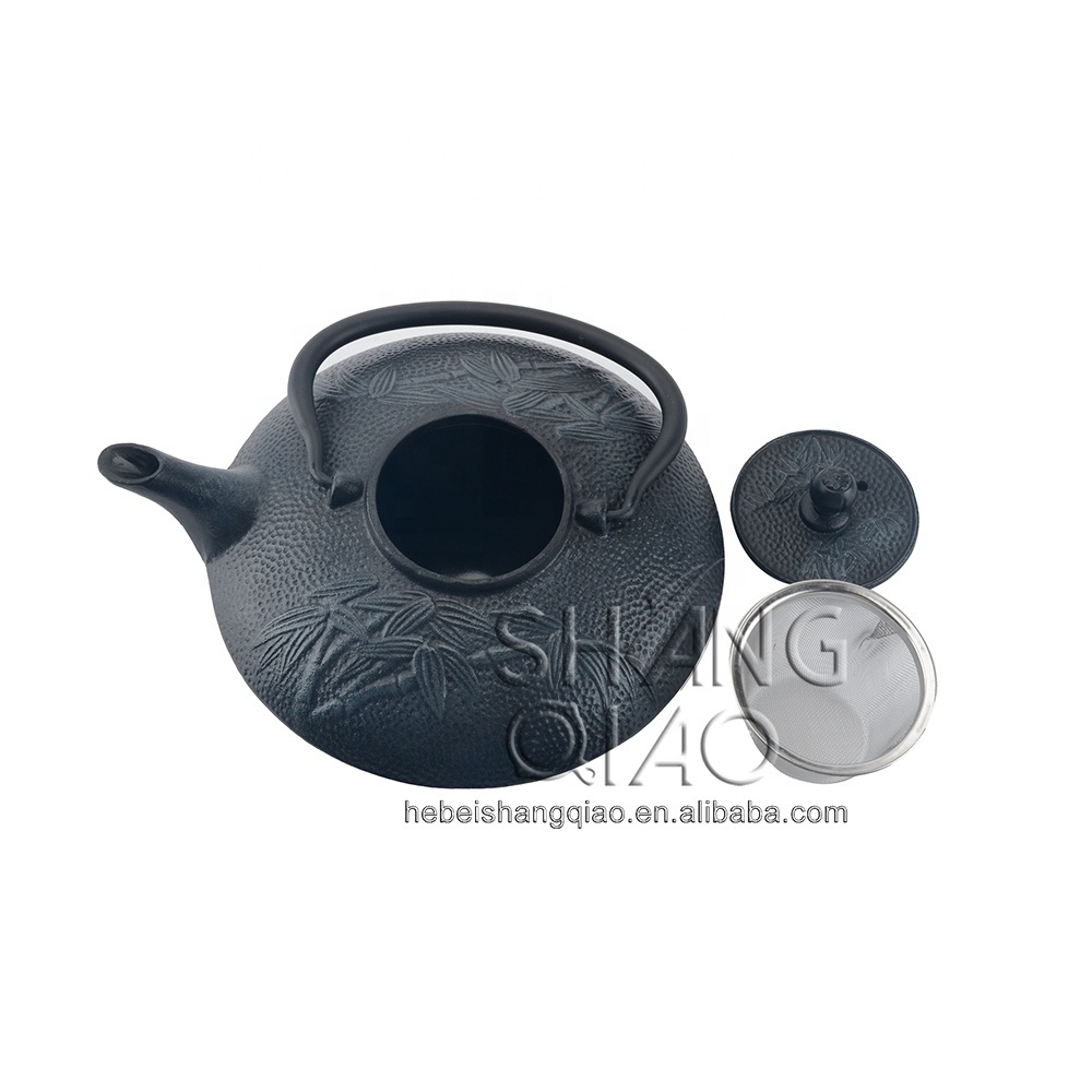 Durable 0.8L Enameled Cast Iron Teapot Stainless Steel Infuser Bamboo Tea Kettle