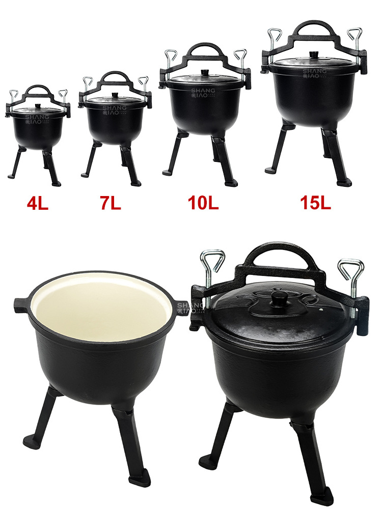 Customized logo Enameled cast iron cauldron poland camping pressure cooker three leg meat hunting pot