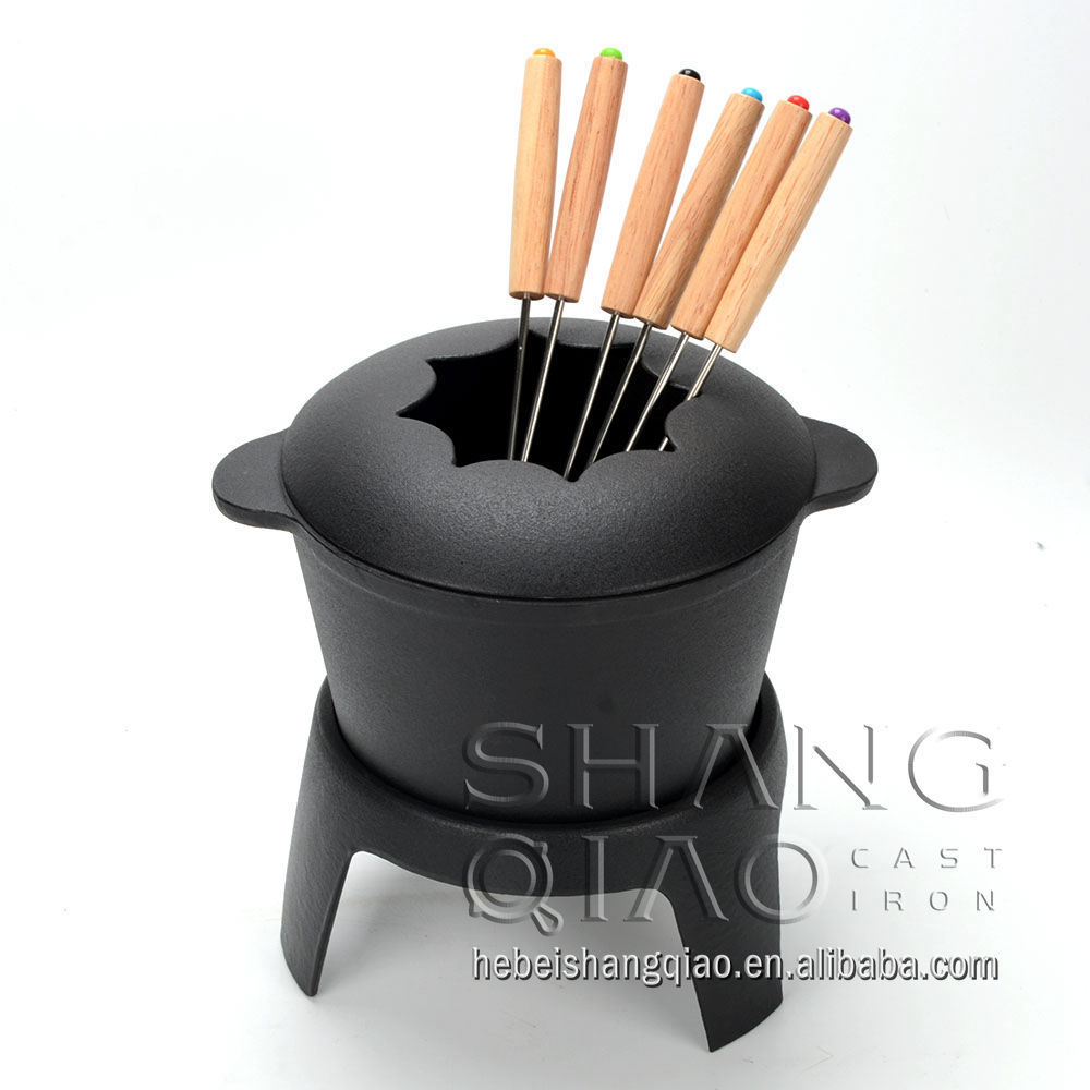 Cast Iron Fondue Pot Set for Chocolate Cheese, Fondue Pot Set for Meat with 6 Fondue Forks,