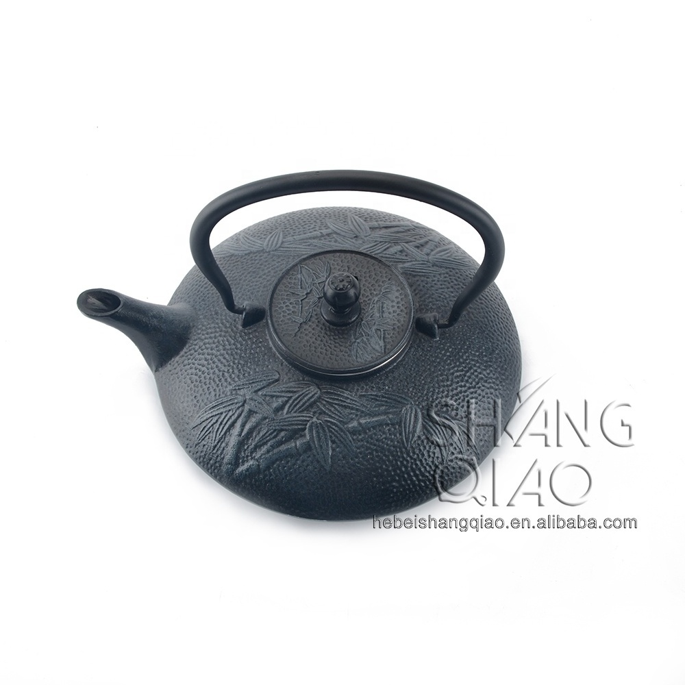 Durable 0.8L Enameled Cast Iron Teapot Stainless Steel Infuser Bamboo Tea Kettle