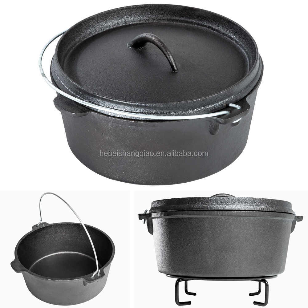 High Quality Outdoor Camping Cooking Set 7 pieces Heavy Duty Cast Iron Camping Cookware With Vintage Carrying Storage Box