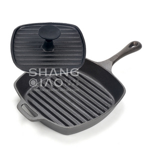 Fry pan square Nonstick Induction Skillet with pour spouts Square Steak Bacon Pan Square Cast Iron Grill Pan and Grill Press