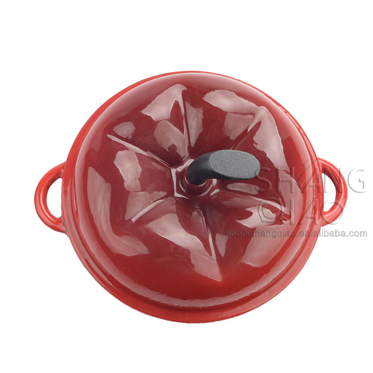 Festive Pumpkin Casserole Cast Iron Red Enamel Tomato Shape Stew Pot Cocotte