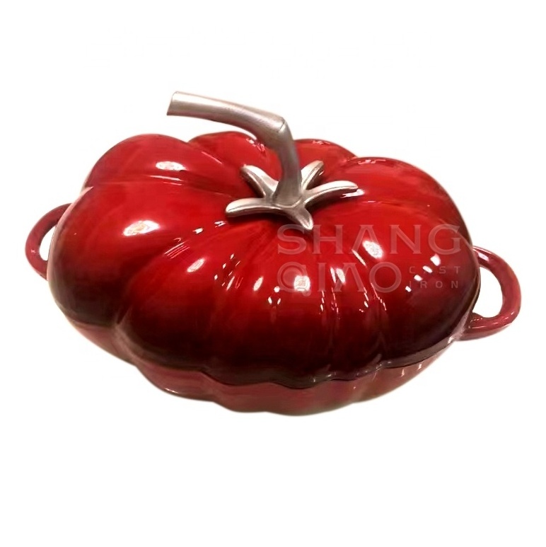 Factory Wholesale Tomato Shape kitchen decor Enameled Cast iron MINI Casserole stock container server pot Cast iron Casserole