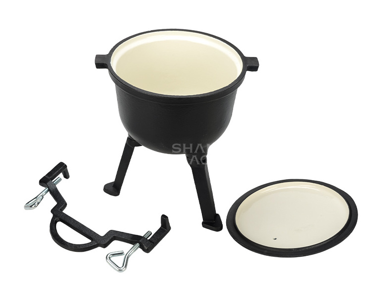 Customized logo Enameled cast iron cauldron poland camping pressure cooker three leg meat hunting pot