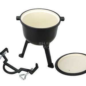 Customized logo Enameled cast iron cauldron poland camping pressure cooker three leg meat hunting pot