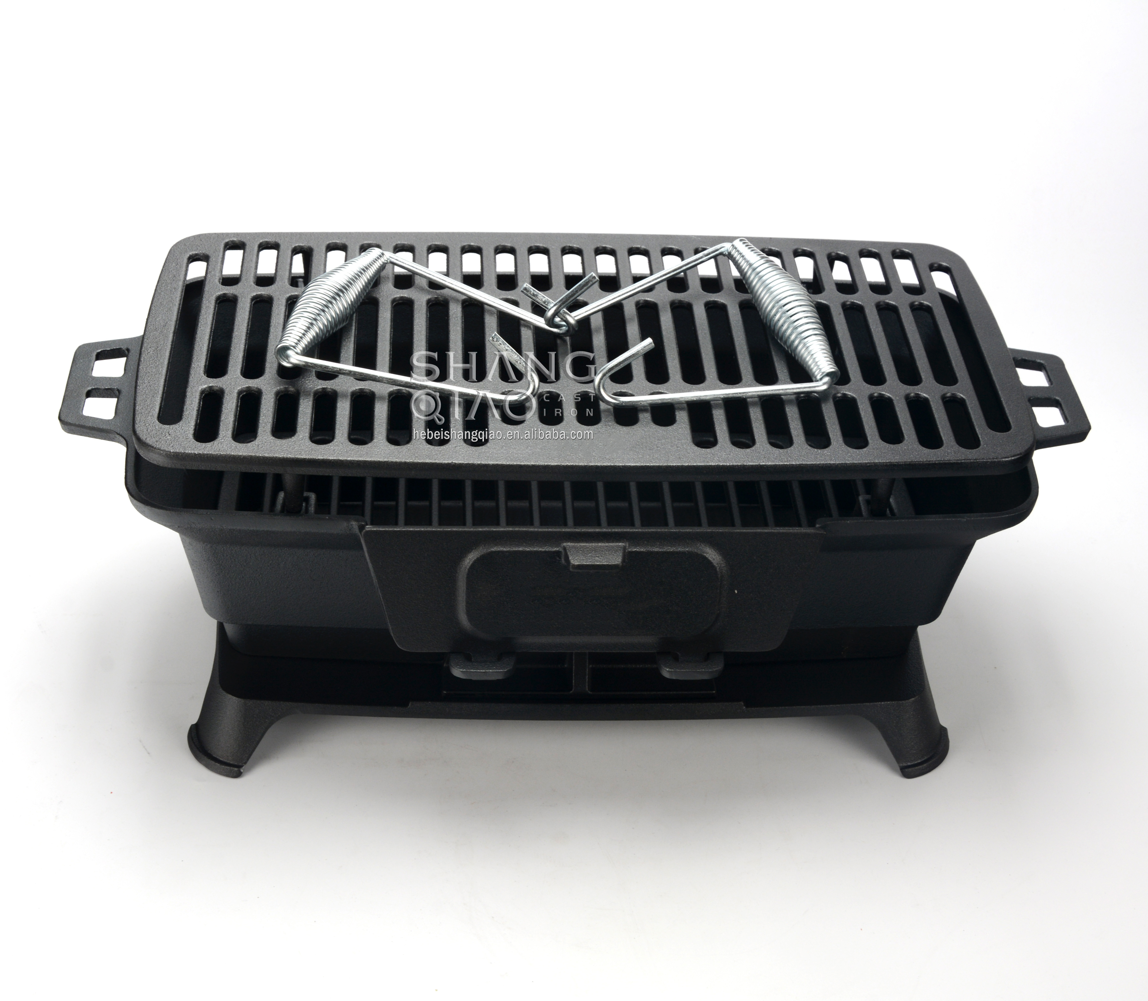 Heavy Duty BBQ Charcoal Grill Yakitori Grill Outdoor Picnic Camping Cast Iron Grill with Double Handle Air Regulating Fire Gate