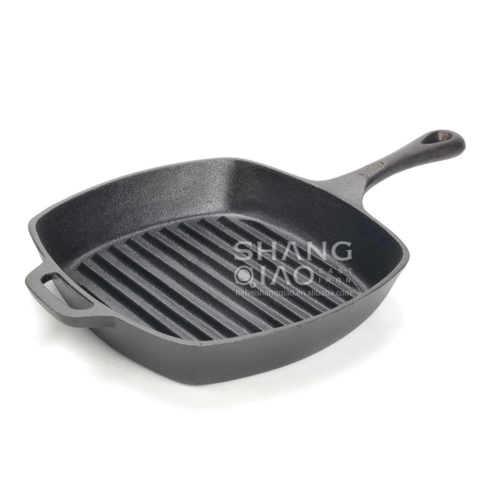 Fry pan square Nonstick Induction Skillet with pour spouts Square Steak Bacon Pan Square Cast Iron Grill Pan and Grill Press