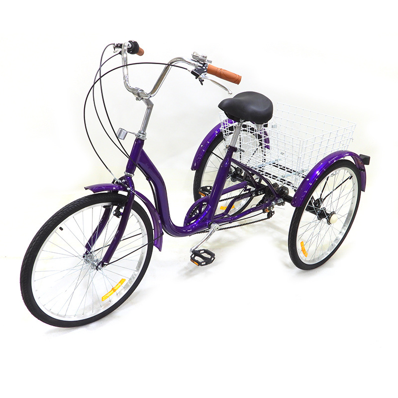 Hot Selling 24 Inch Adult Steel Frame 7 Speed Tricycle 3 Wheel Bike Cargo Trike Rickshaw Pedal Tricycle With Big Basket