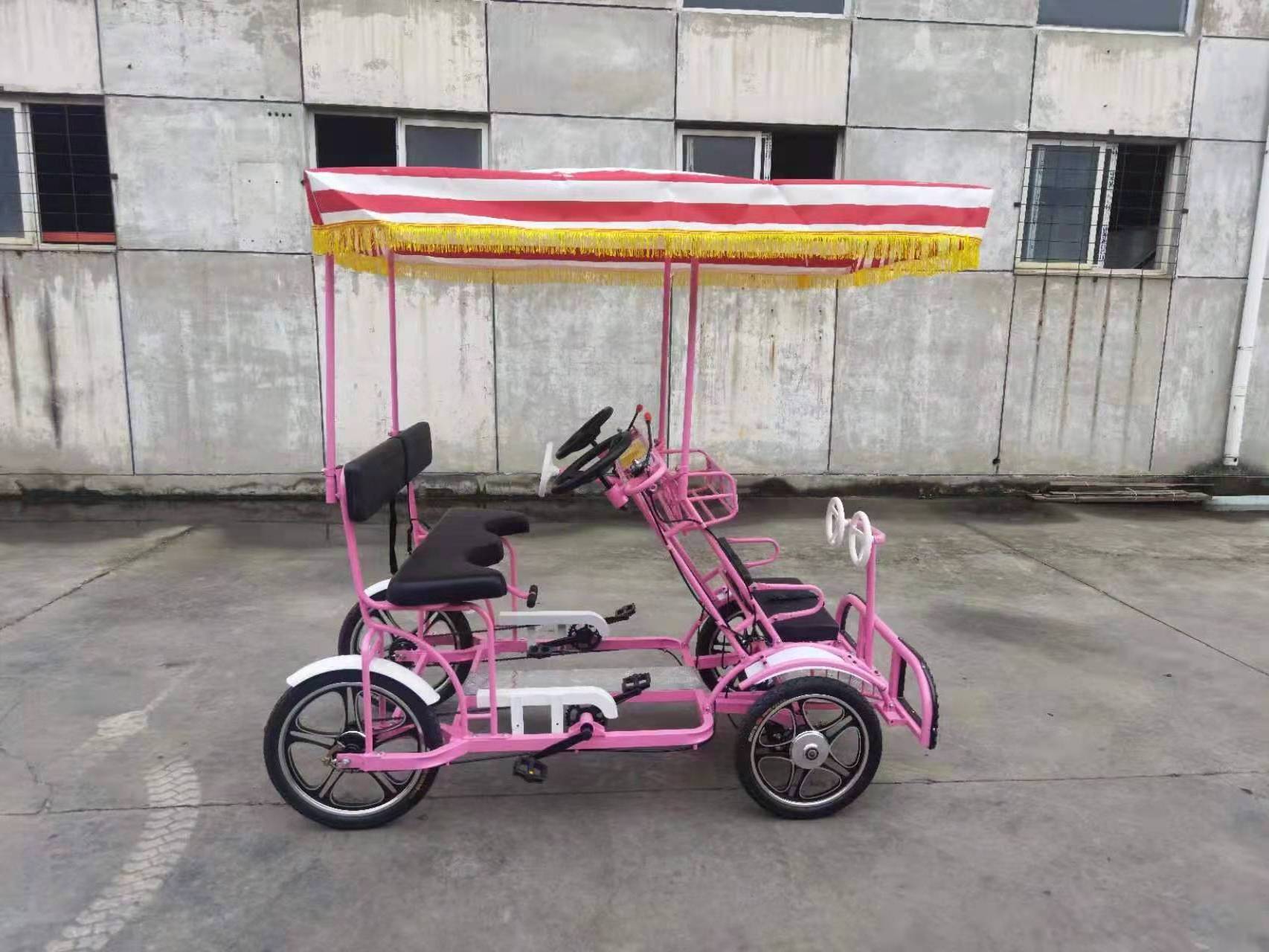 family sightseeing bicycle bike multi person/ 4 Person Surrey Luxury Pedal Tandem Bike 4 Wheels Seat Tourist Sightseeing Bicycle